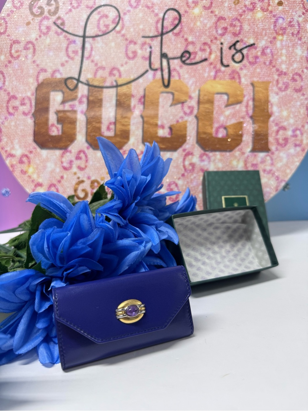 🇮🇹 NIB GUCCI AMETHYST LEATHER KEY CLES